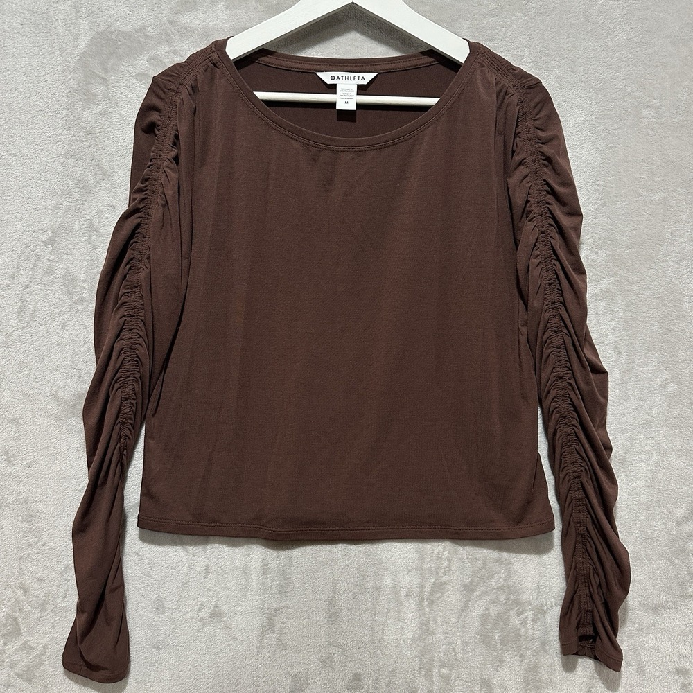 Athleta All Around Ruched Top Women's M Brown Long Sleeve Athletic Stretch